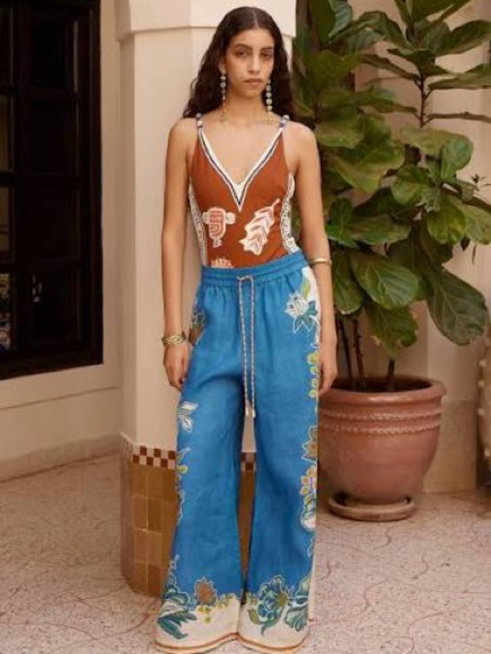 Alemais NWT Ludo Wide-Leg Floral Border Pants Sz 2 - Picture 2 of 4